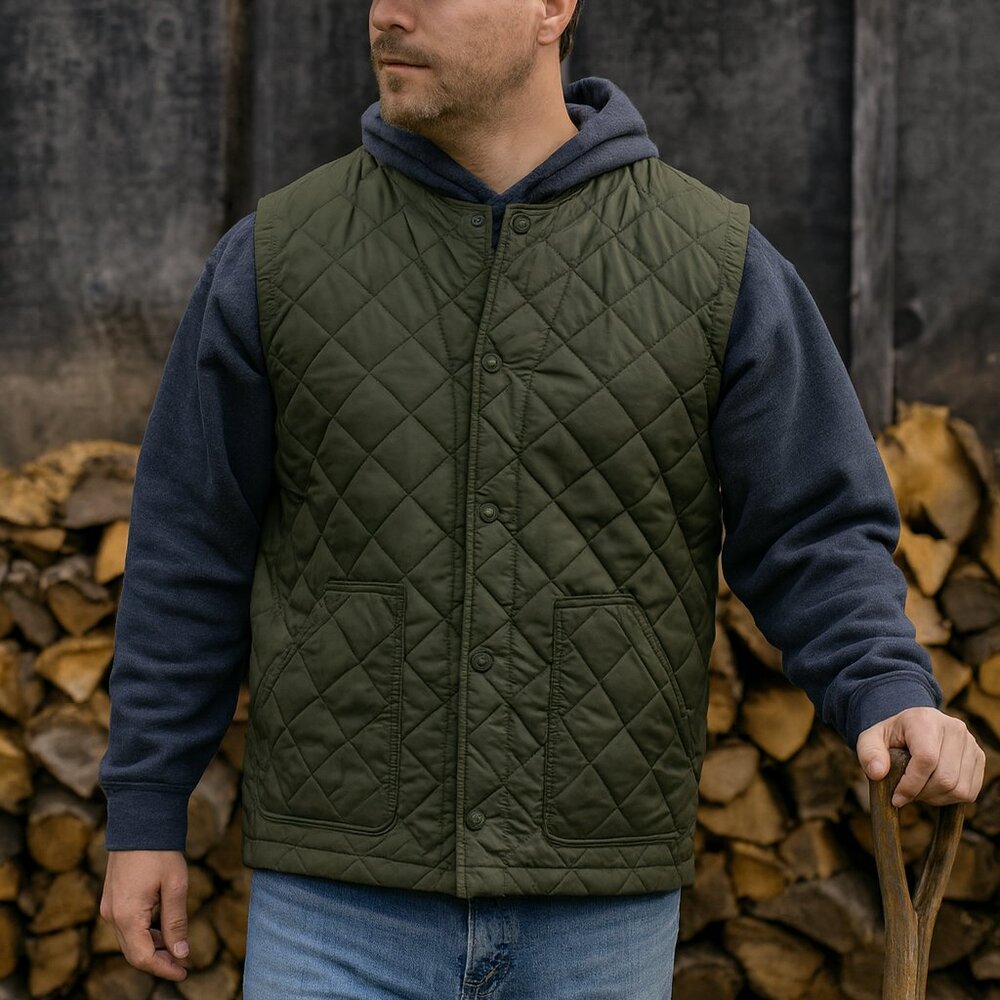 Mens Old Navy Quilted Green Vest XL Sleeveless Puffer Outerwear